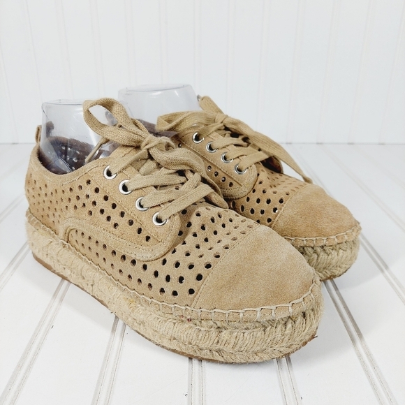 J/Slides Rileyy Tan Leather Perforated Espadrille Sneaker C759 - Picture 5 of 14